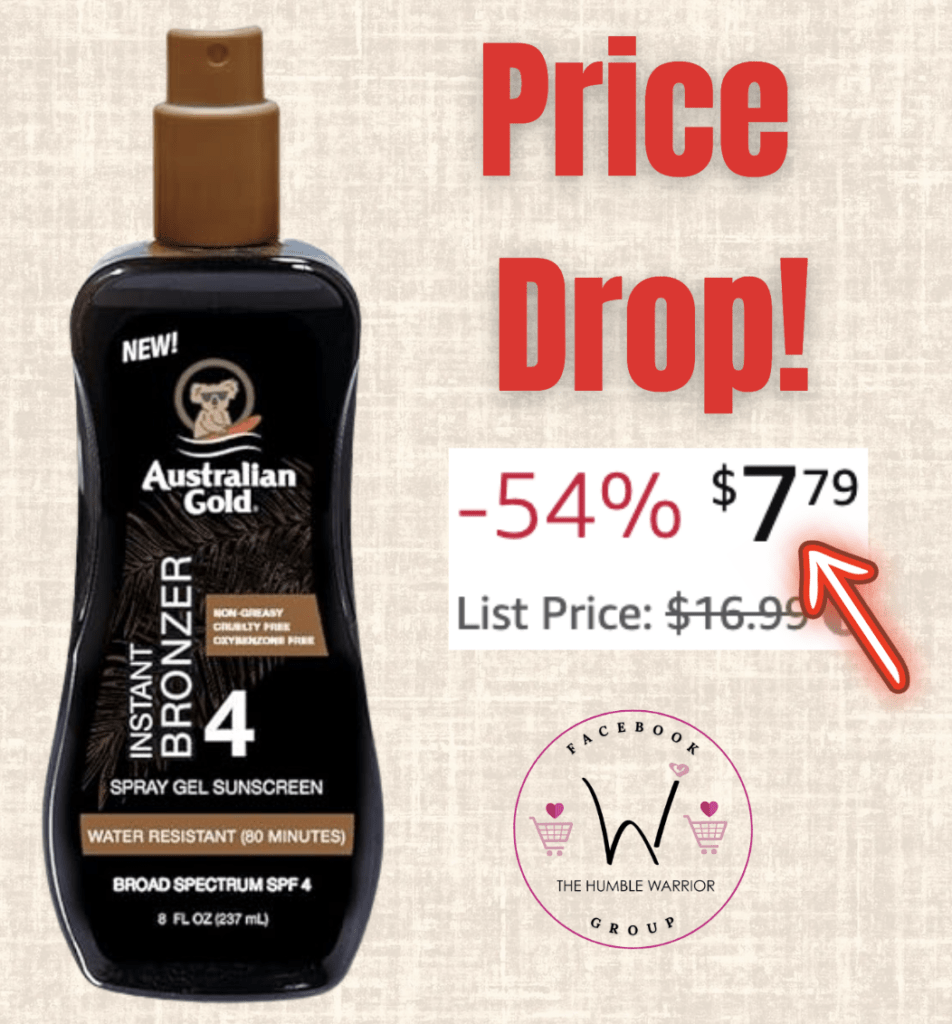Australian Gold Spray Gel Sunscreen with Instant Bronzer SPF 4!